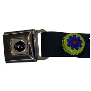 Vintage Style Seatbelt Belt Flower Bottle Caps Bottle Opener Buckle Black Large